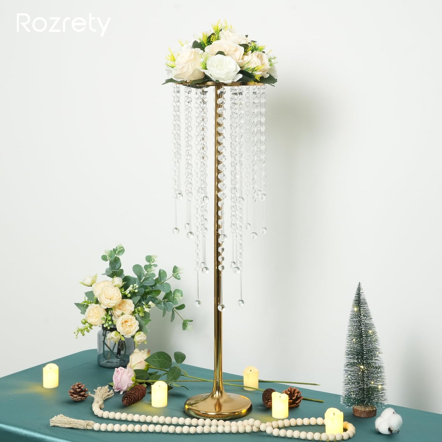 Rozrety Metal Gold Vase, 4pcs Modern Centerpiece for Table, Wedding Event Decor, 29.5in Tall, Durable Rust Resistant, Luxurious Home Decorations