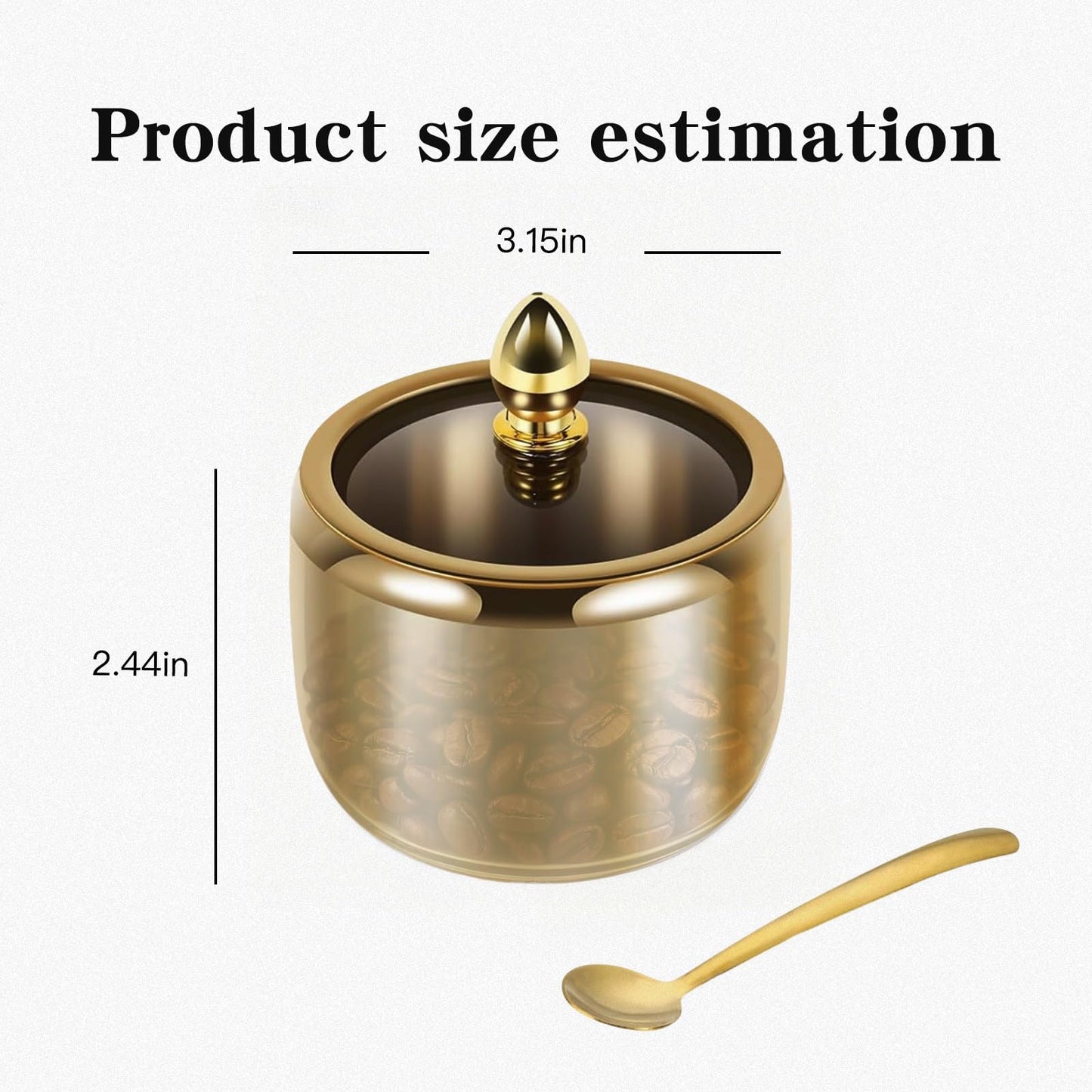 HPZIHYNAP 2 Pack Sugar Bowl with Lid and Spoon - 10oz Gold Stainless Steel Sugar Container, Coffee Bar Accessory for Kitchen & Home, Stores Salt & Candy