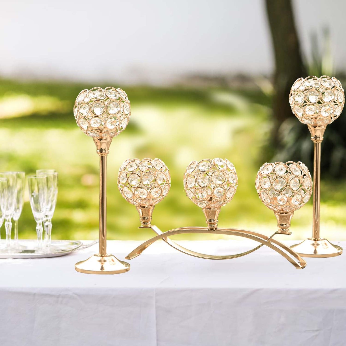 Crystal Tealight Candle Holder Centerpiece Home Decorative Candlestick Holder Elegant Table Centerpiece Home Decor Wedding Party Anniversary (Gold, Set of 3)