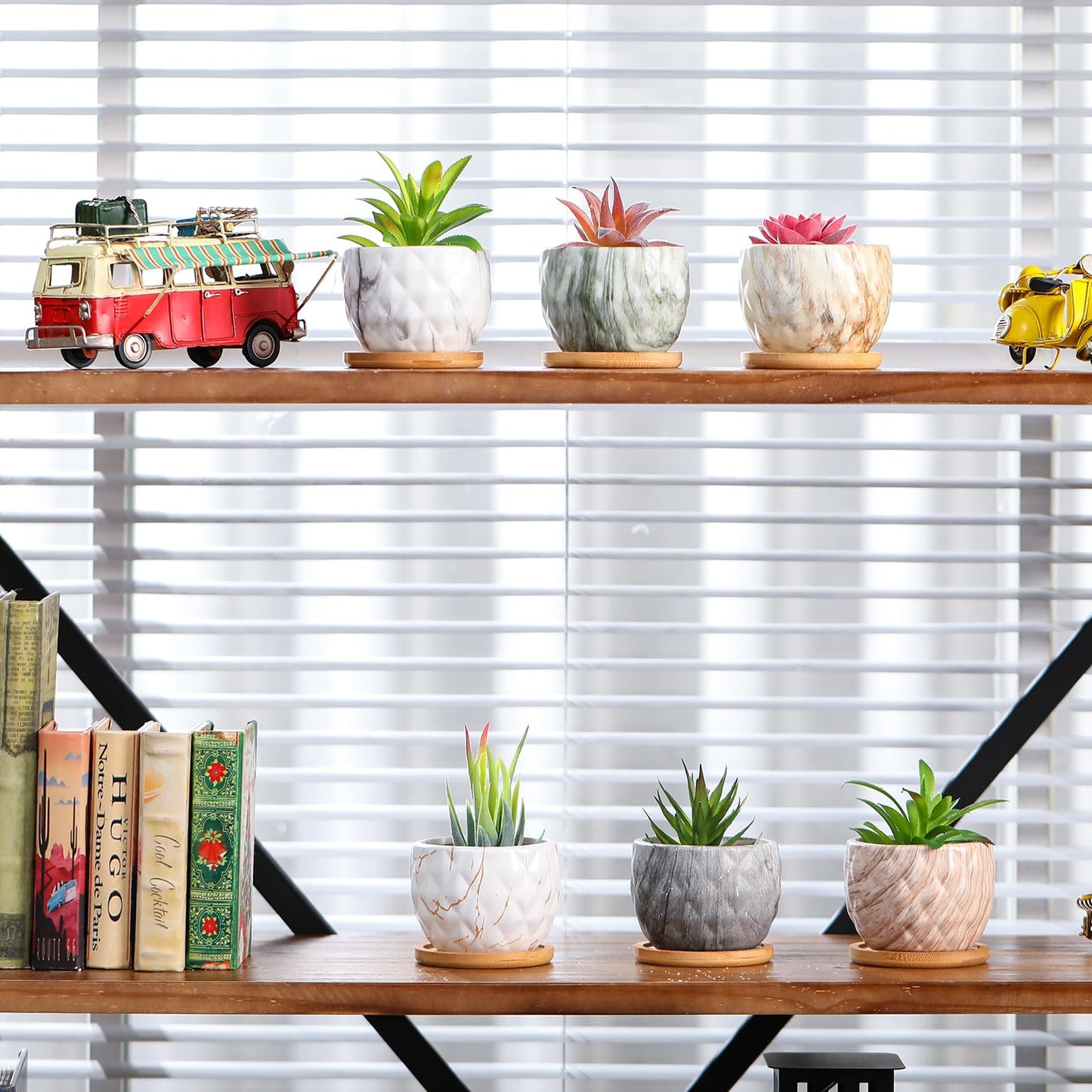 Ziliny Marbling Ceramic Flower Pot 3.35 Inch Succulent Small Plant Cactus Herbs Planter Ceramic Pot with Drainage Hole Matte Round Container(6 Pcs,Elegance Style)