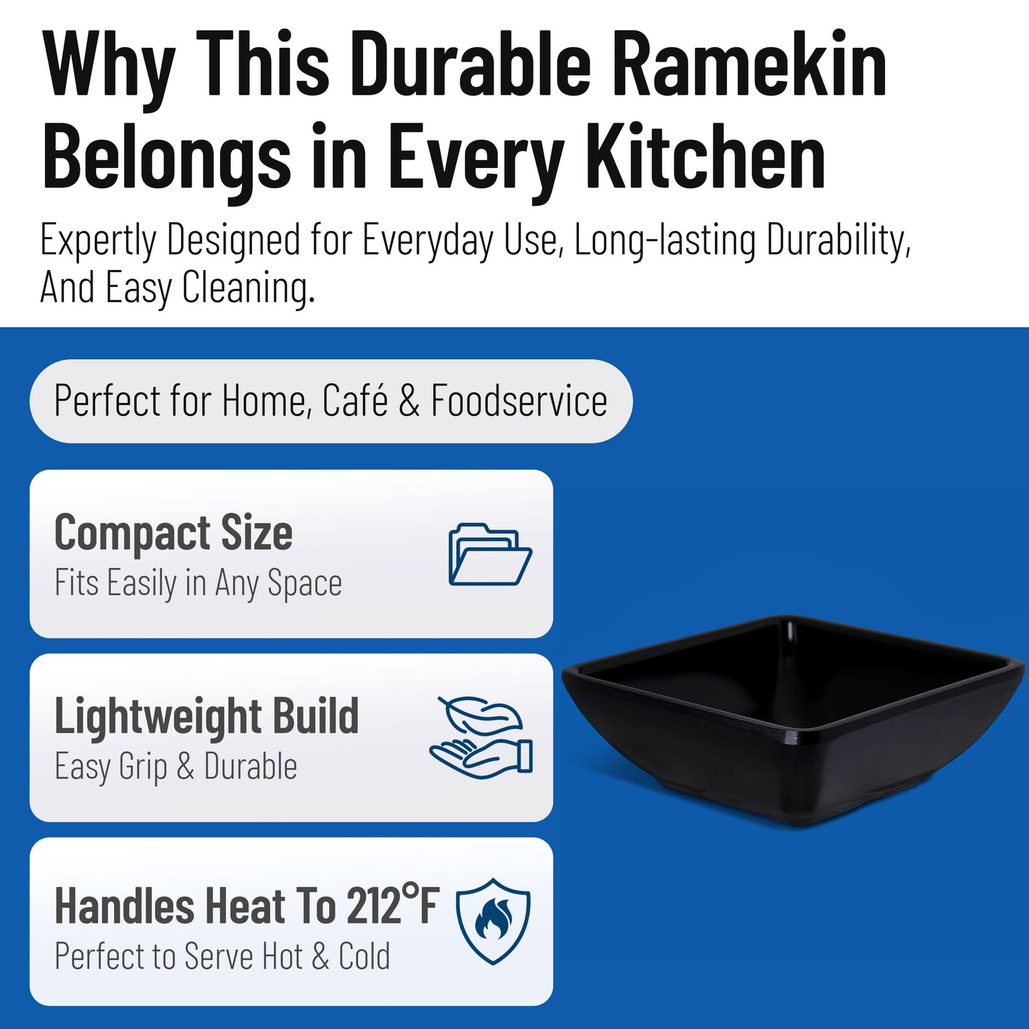 Carlisle FoodService Products 086003 Melamine Single Square Ramekin, 2 oz Capacity, 1-1/2" Length x 1-3/16" Width x 1" Height, Black (Case of 48)