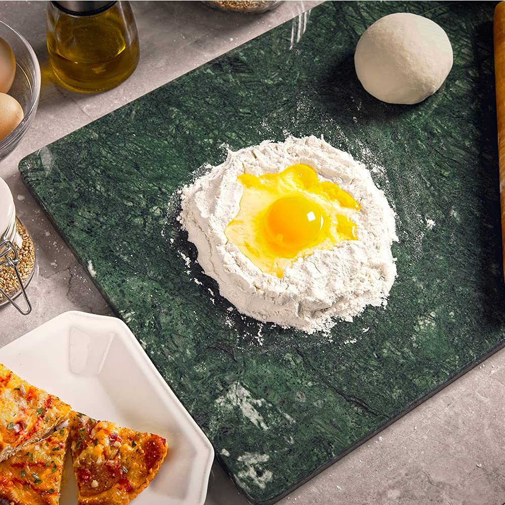 Soulscrafts Marble Stone Cutting Board For Kitchen, 16x12 Inch Green Marble Pastry Board With Non-Slip Feet For Baking, Cheese, Charcuterie, Chocolate