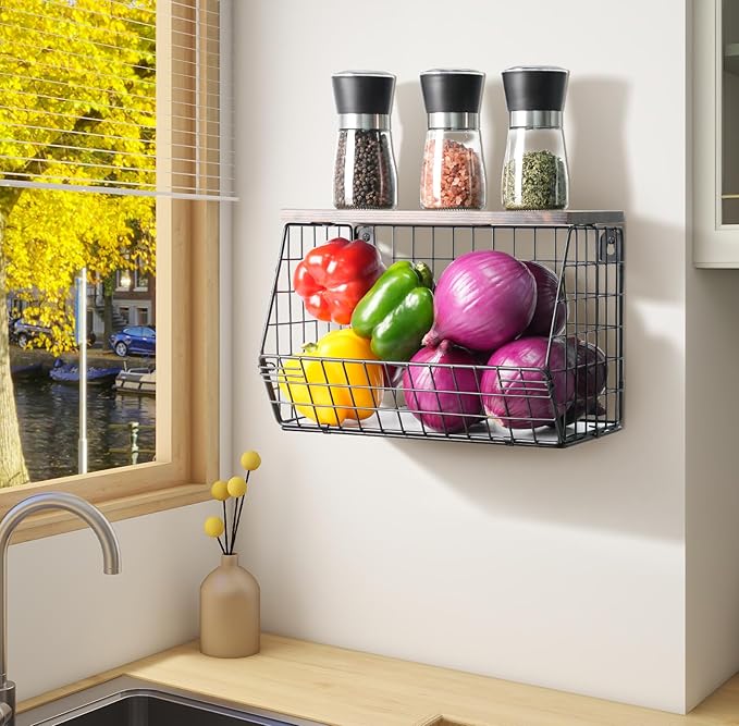 Fruit Bowl for Kitchen Counter Stackable Wall Mounted Hanging Basket Wire Basket