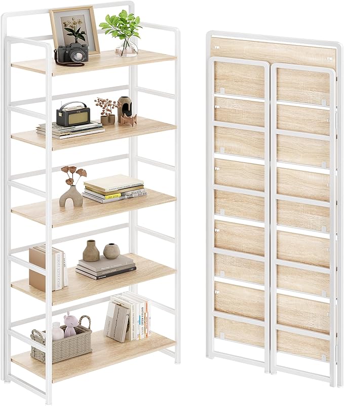 No Assembly Folding Bookshelf, 5 Tiers Collapsible Book Shelf