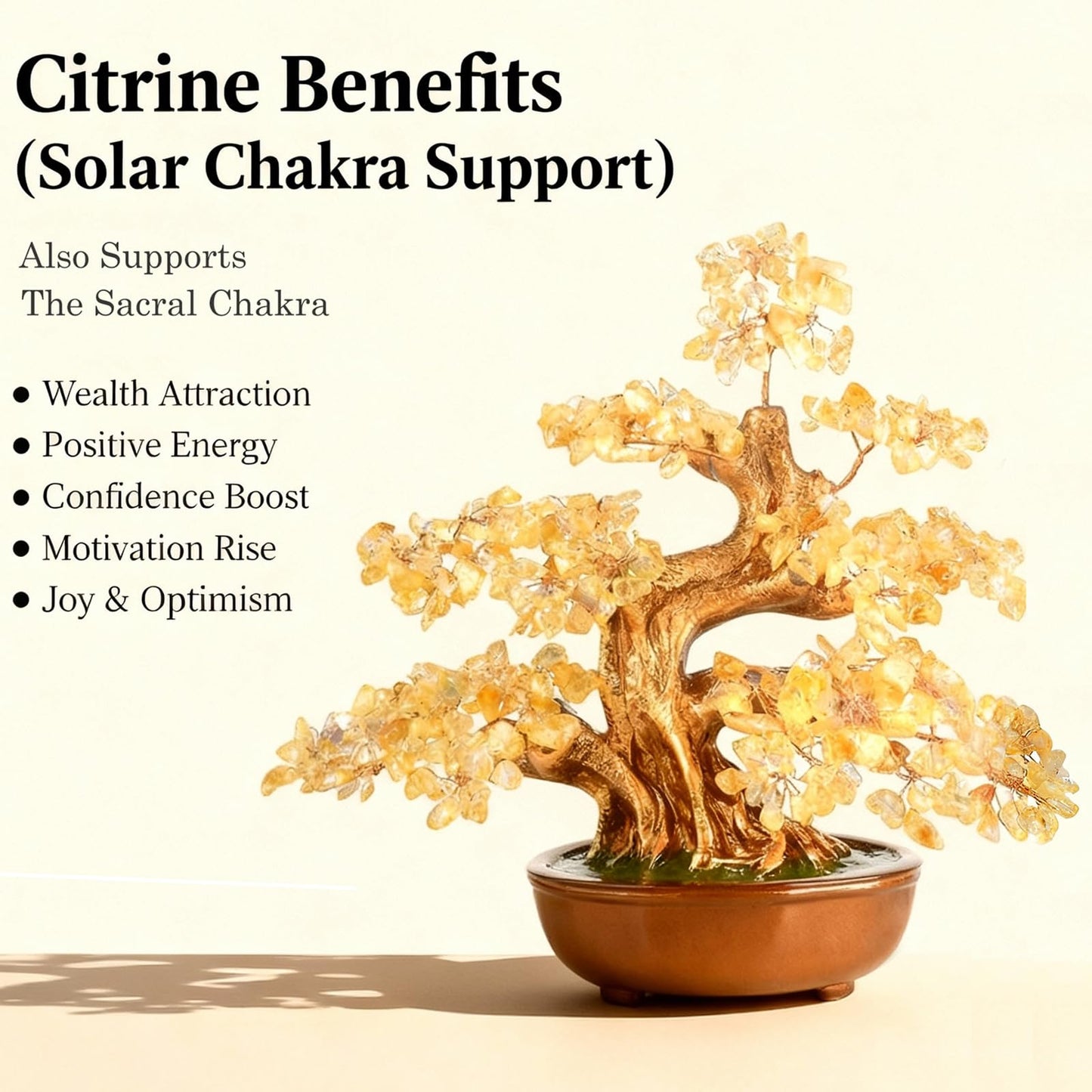MASGEMES Citrine Chakra Tree Bonsai – Handmade Crystal Tree of Life with Natural Gemstones(360 Large Beads),Healing Crystal Office Decor for Good Luck & Positive Energy 8"