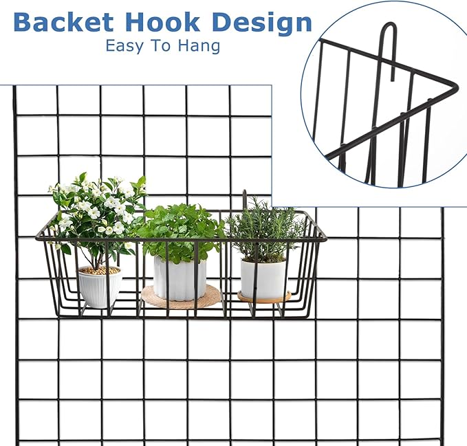 8Pcs Wire Basket, Grid Panel Hanging Wire Baskets,