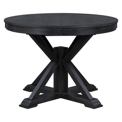 ERYE Retro Style Round Dining Table Functional Wooden Extendable Oval Dining Table with 12" Leaf and Natural Wood Grain Variation Tabletop
