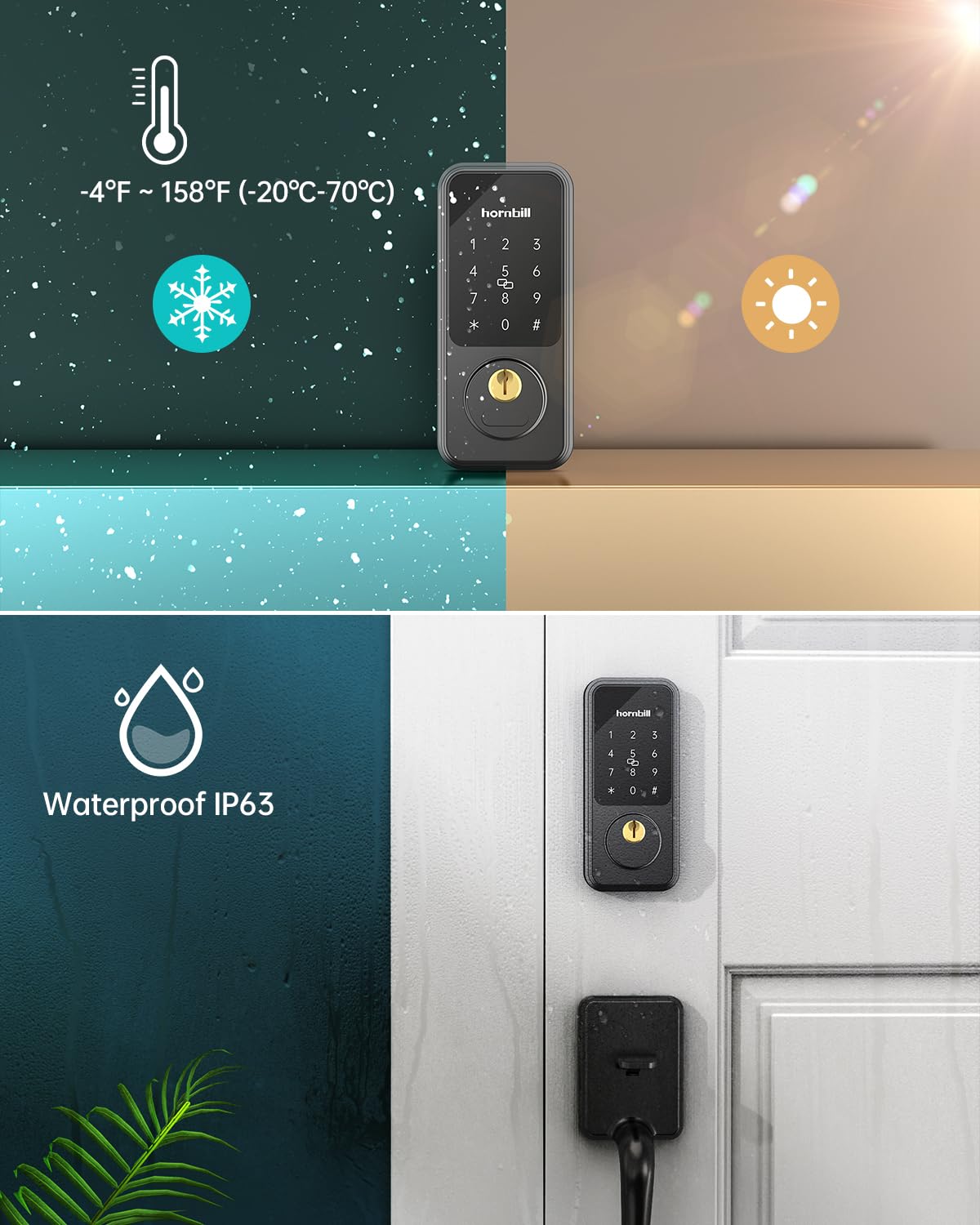 Keyless Entry Door Lock with Handles, Hornbill Smart Front Door Lock Set, Alexa Front Exterior Door Set, Digital Touchscreen via Bluetooth APP/Keyfob/Key-Matte Black(Not Compatible Gram/Screen Door)