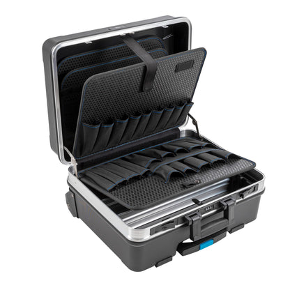 B&W International GO Portable Wheeled Rolling Tool Case Box with Pocket Boards, Black