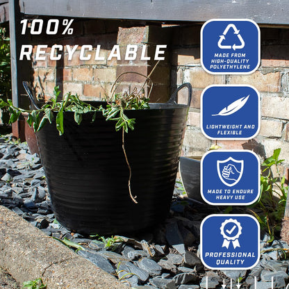 Faithfull Flex Tub – Multi-Purpose & Durable Flexible Bucket for Garden, DIY, Building & Farming - 60L (13gl), Black