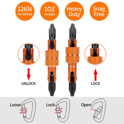 B-Mardi Carabiner Clips Heavy Duty 12kN (2697 lbs)-Lightweight Locking Carabiners for Camping, Hiking, Hammock, Dog Leash Harness, Outdoor and Gym etc, Keychains& Utility ﻿