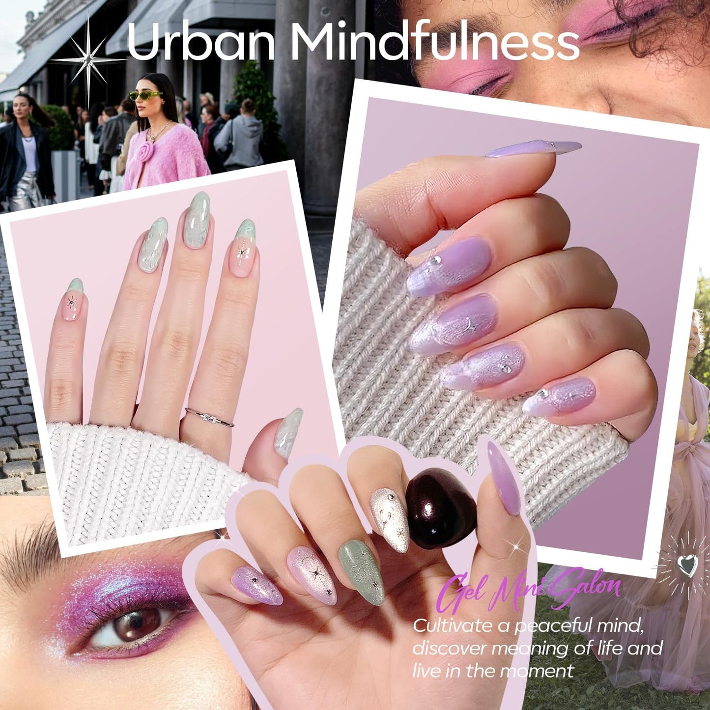 Modelones Gel Nail Polish Kit with UV Light, Milky White Nude Glitter Pink Red Gold Fall Metallic Manicure Set with Base Top Coat Star Stickers 4 Colors Gel Mini Salon Nail Art Gift for Women Girl