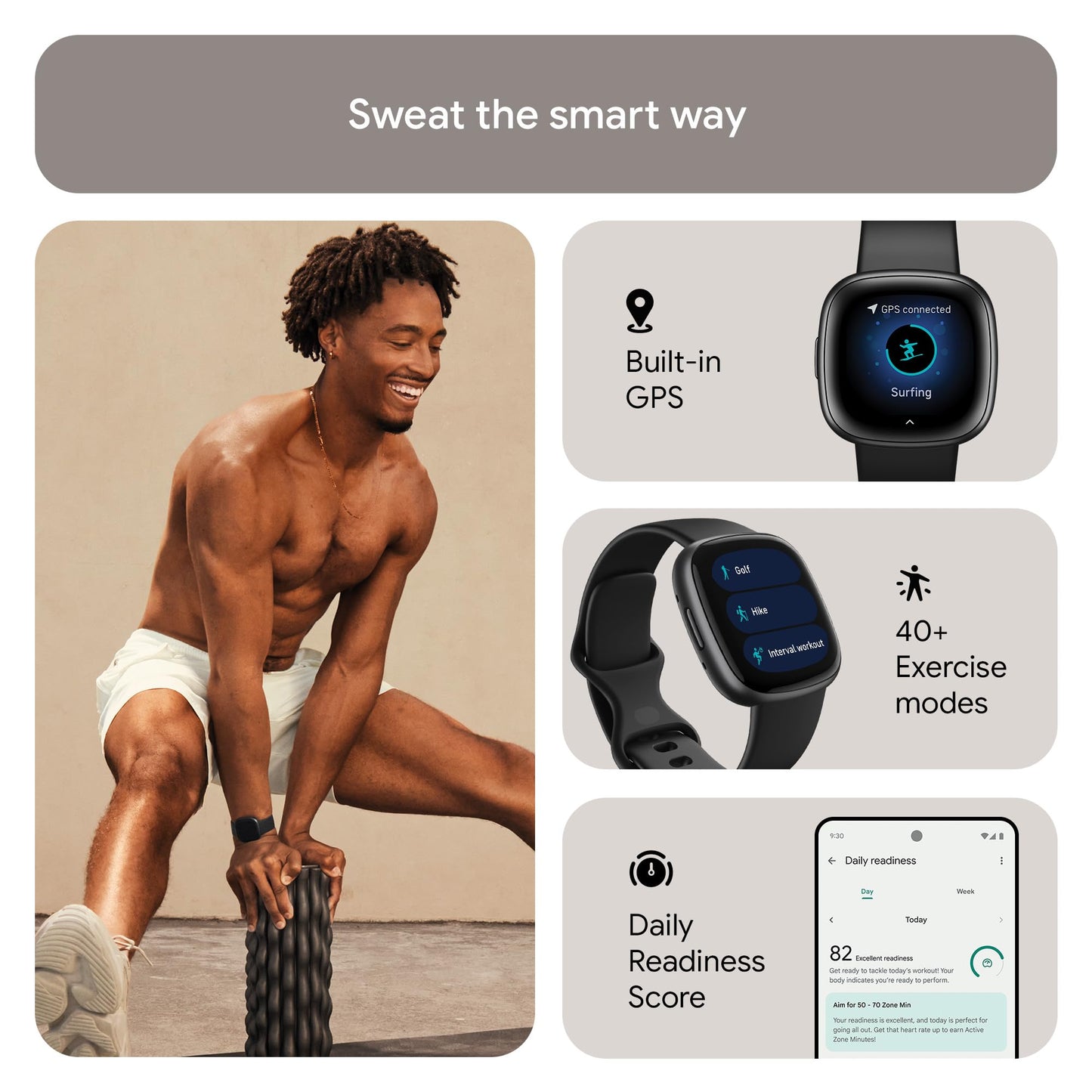 Google Fitbit Versa 4 Fitness Smartwatch with built-in GPS and up to 6 days battery life - compatible with iOS 15 or higher & Android OS 9.0 or higher, Black/Graphite