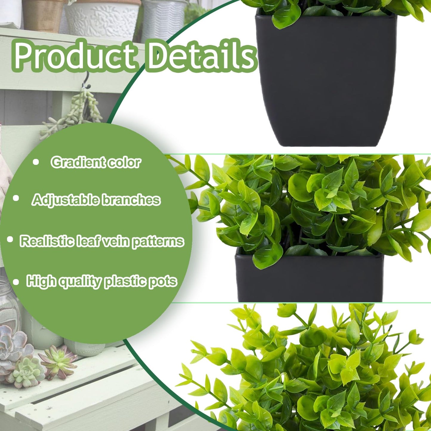 Grever 4 Pack Small Fake Plants in Blue Pot Mini Artificial Potted Plants for Home Bathroom Office Table Desk Shelf Indoor Decor