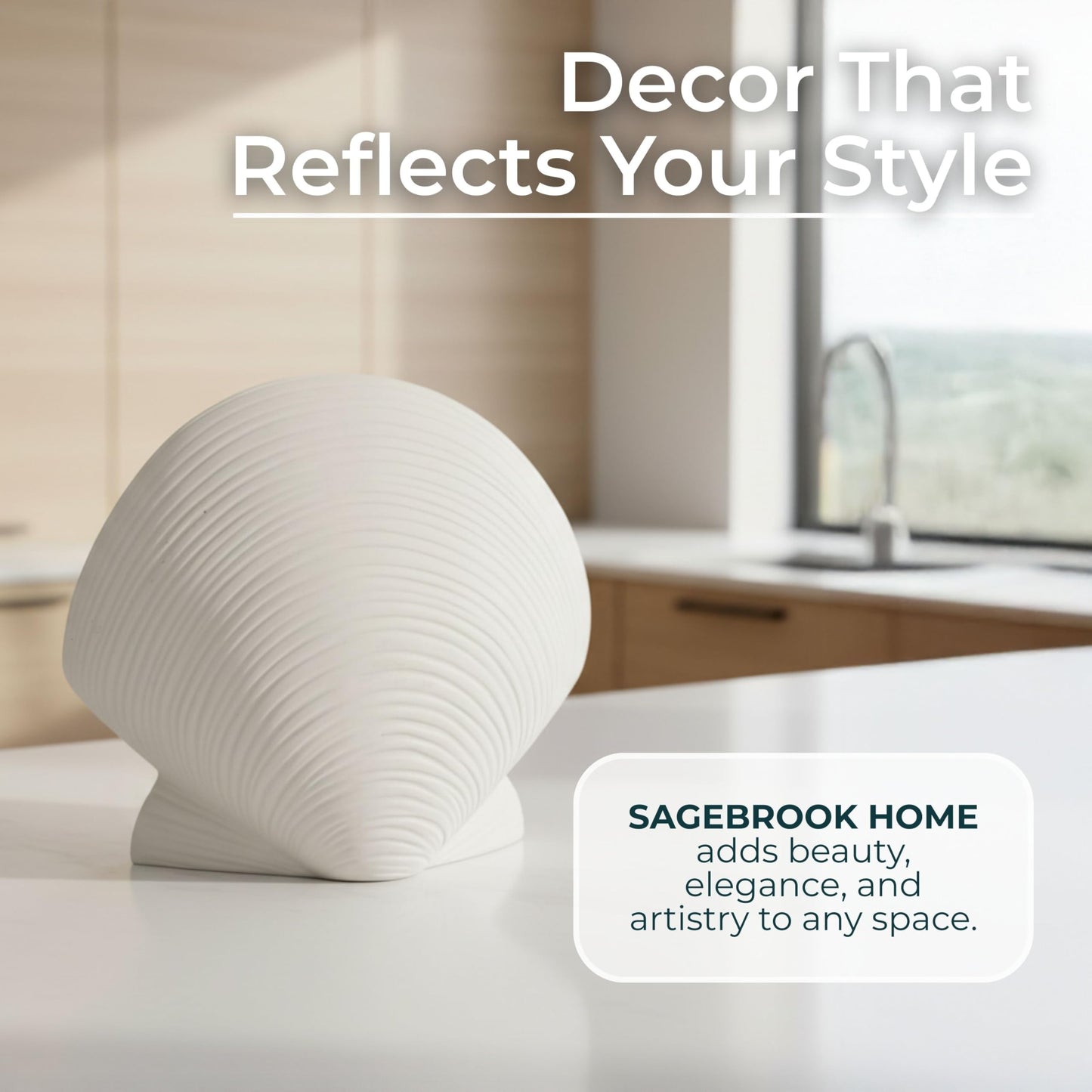 Stoneware Figurine Sculpture – Room Decor Accent, Decorative Statue for Shelf, Console, or Nightstand Placement, Coastal Home Decor Shell Design With Textured Detail – 6", White