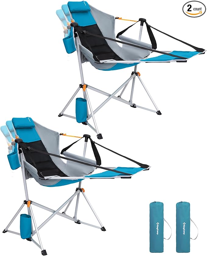KingCamp Hammock Chair with Footrest – Heavy Duty Swinging Rocking Camping Chairs for Adults up to 400lbs, Folding Portable Oversized Rocker with Cup Holder & Pillow for Outdoor Beach Lawn RV Sports
