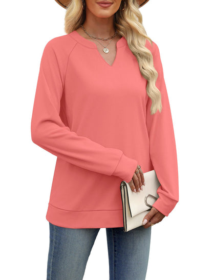 SAMPEEL Sweatshirts for Women V Neck Long Sleeve Shirts Lightweight Sweaters Fall Fashion Tops Outfits 2025