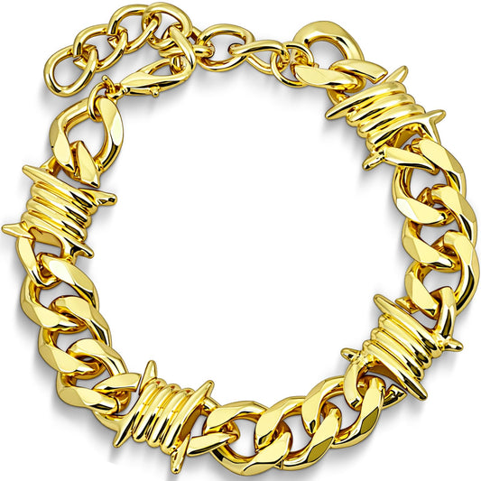 LuxGoth Stainless Steel Barbed Wire Thorns Chunky Adjustable Cuban Link Chain Bracelet Gothic Punk Rock Biker Vintage Viking Brambles Link Curb Bracelet Jewelry for Men Women Gold GTS-B1B45062