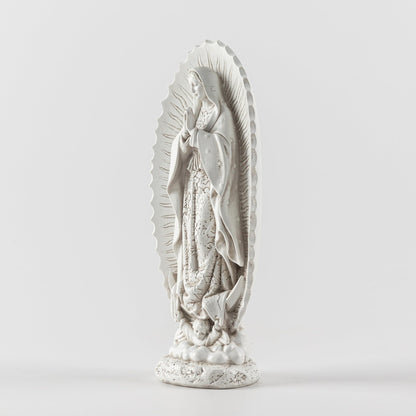 DevotedWalls 7 inch Handcrafted Our Lady of Guadalupe Statue,Catholic Resin Religious Figurine,Virgin Mary Statue of Mexico,Mother of Jesus Figurine for Home Decor Gifts（Small White Virgin Mary）