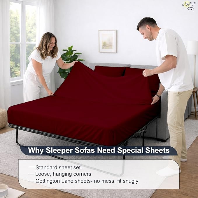 Cottington Lane Sleeper Sofa Sheets Queen Size, 4 Piece Premium Quality 100%