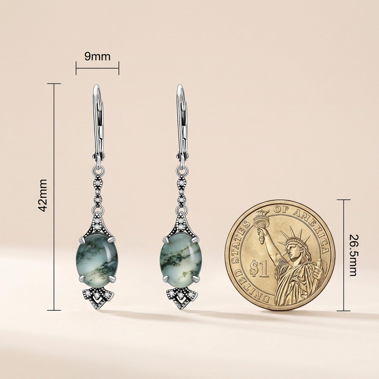 Moss Agate Earrings 925 Sterling Silver Vintage Retro Antique Looking Leverback Dangle Drop Earrings Anniversary Jewelry Gifts for Women