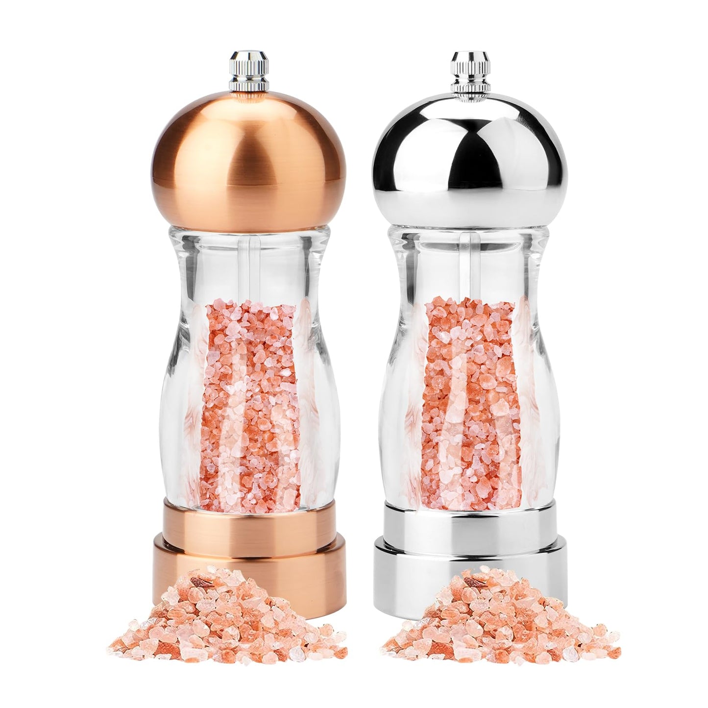 SHIKORI Acrylic Salt and Pepper Grinder, 6 inch Adjustable Salt and Pepper Shakers, Refillable Manual Salt Pepper Mill (Gold & Silver)