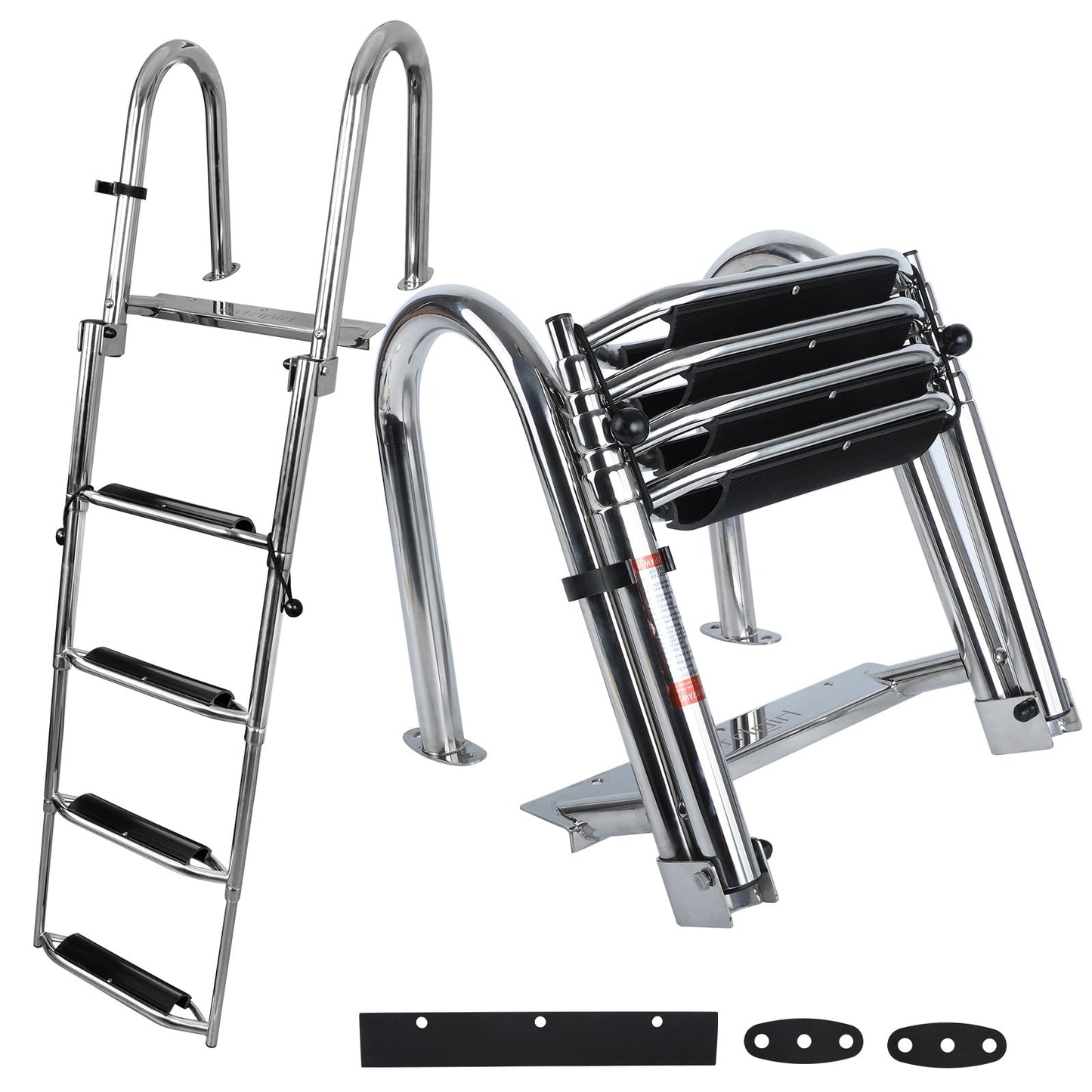 Pontoon Boat Ladder,Polished 316 Stainless Steel 4 Step Telescoping Ladder,600LBS Capacity for Sailboats,Ships,Most Swimming Pools,Docks,pontoons.