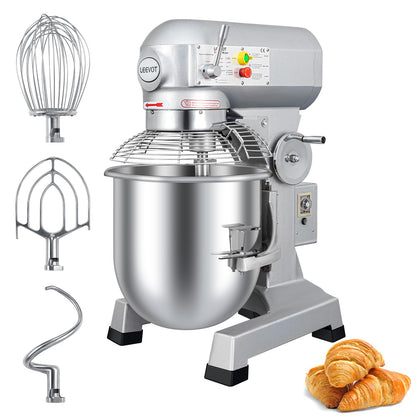 LEEVOT 30 Qt 1250W Commercial Food Mixer, Commercial mixer 3 Speeds Adjustable Heavy Duty Stand Mixer with Stainless Steel Bowl for Bakery Pizzeria.