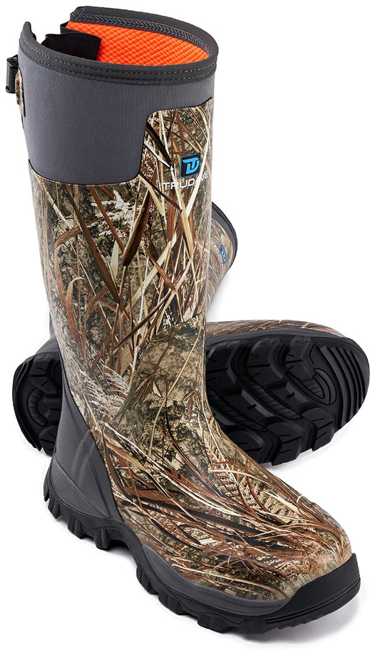 Trudave Hunting Boots for Men, Waterproof Rubber Boots with and Steel Shank, 5mm Neoprene Camo Insulated Outdoor Hunting Boots, Size 5