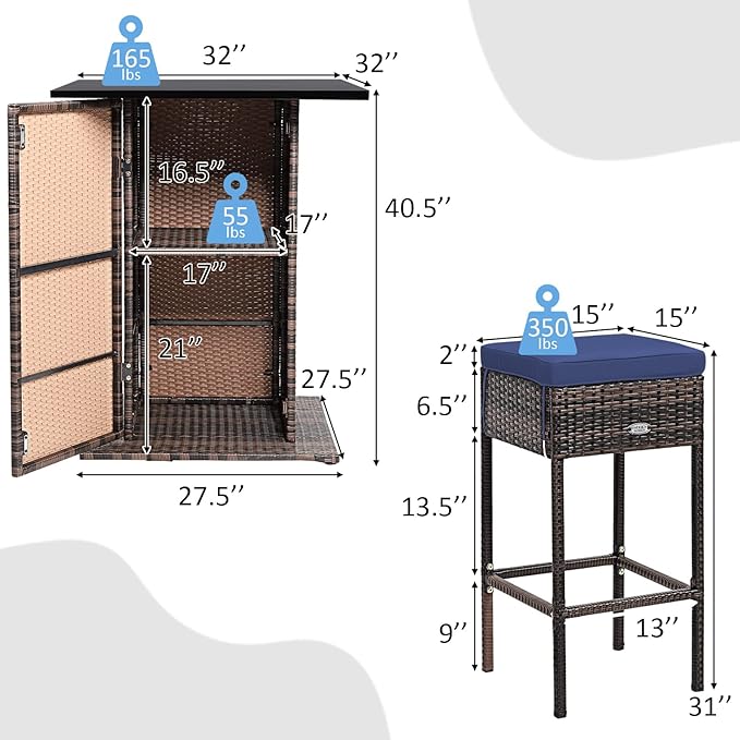 Tangkula 5 Piece Outdoor Rattan Bar Set, Patio Bar Furniture