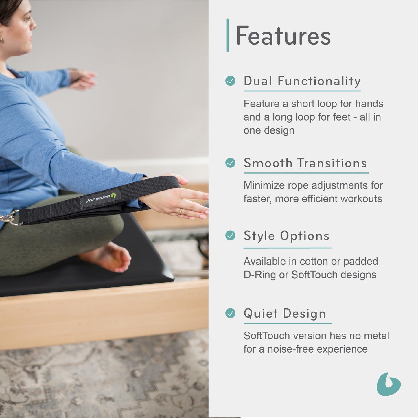 Balanced Body Cotton Double Loops, Foot and Hand Straps, Accessories for Pilates Equipment, Workout Equipment for Home Gym or Studio Use, 1 Pair