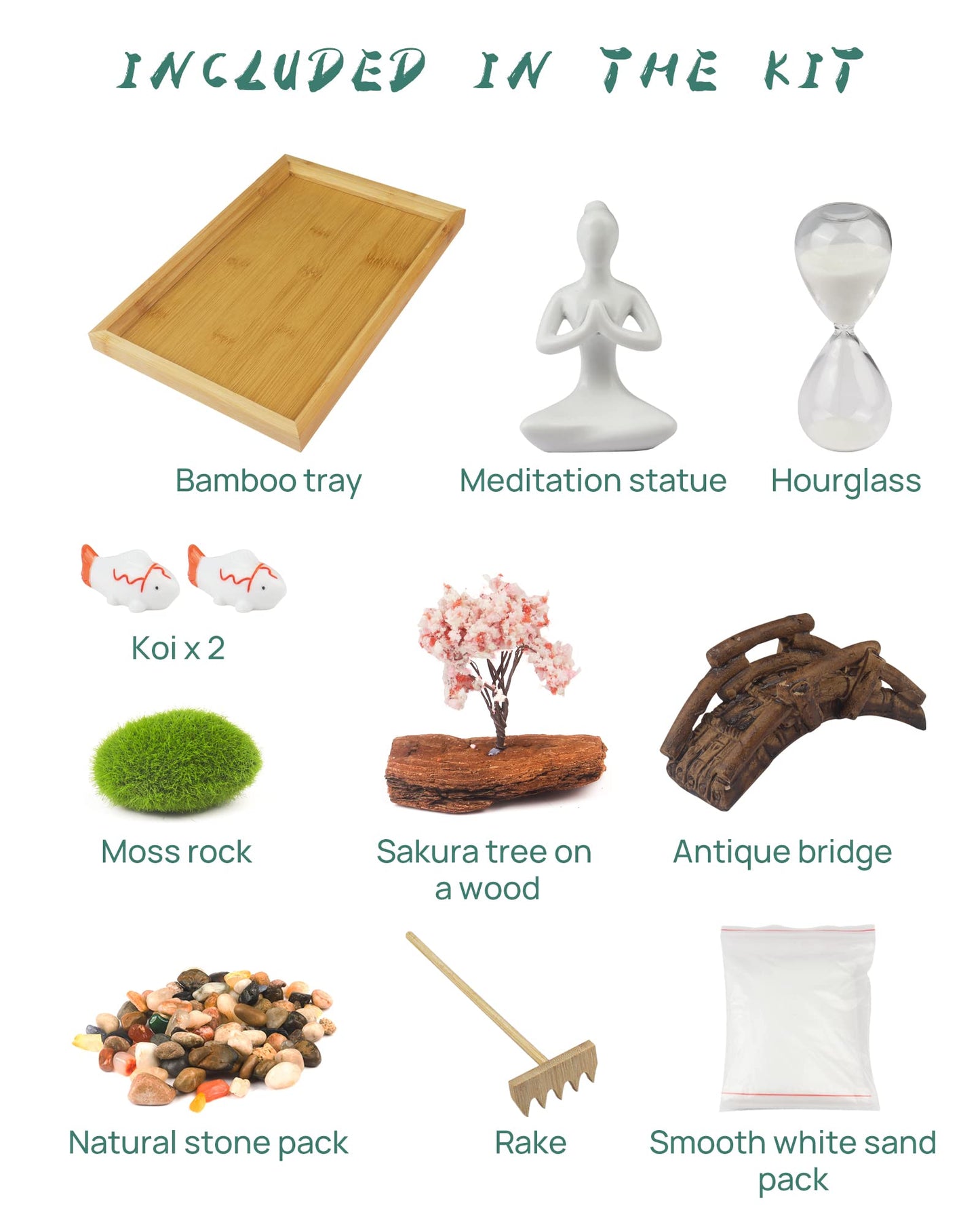 Melonva Japanese Zen Garden for Desk - Life Flows 12" x 8" Desktop Mini Zen Garden with White Sand Artificial Tree Rocks Rakes & Accessories - Meditation Zen Gifts Sand Tray Play Kit Zen Decor