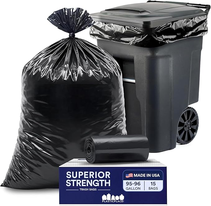 Plasticplace 95-96 Gallon Heavy Duty Black Trash Bags