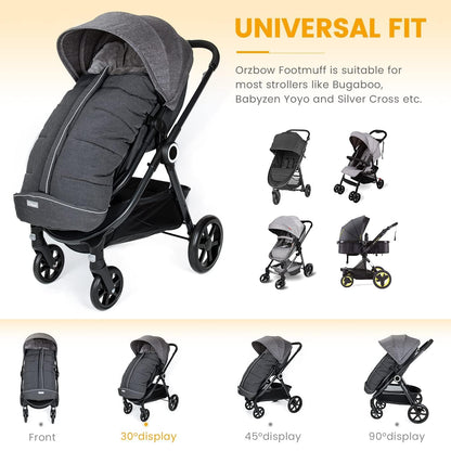 Orzbow Footmuff for Pushchair Universal, Large Pushchair & Pram Footmuffs with Drawstring, Waterproof Cosy Toes for Buggy with Warm Fleece, Anti-Slip Back, Reflective Strip, Easy Access, Dark Grey