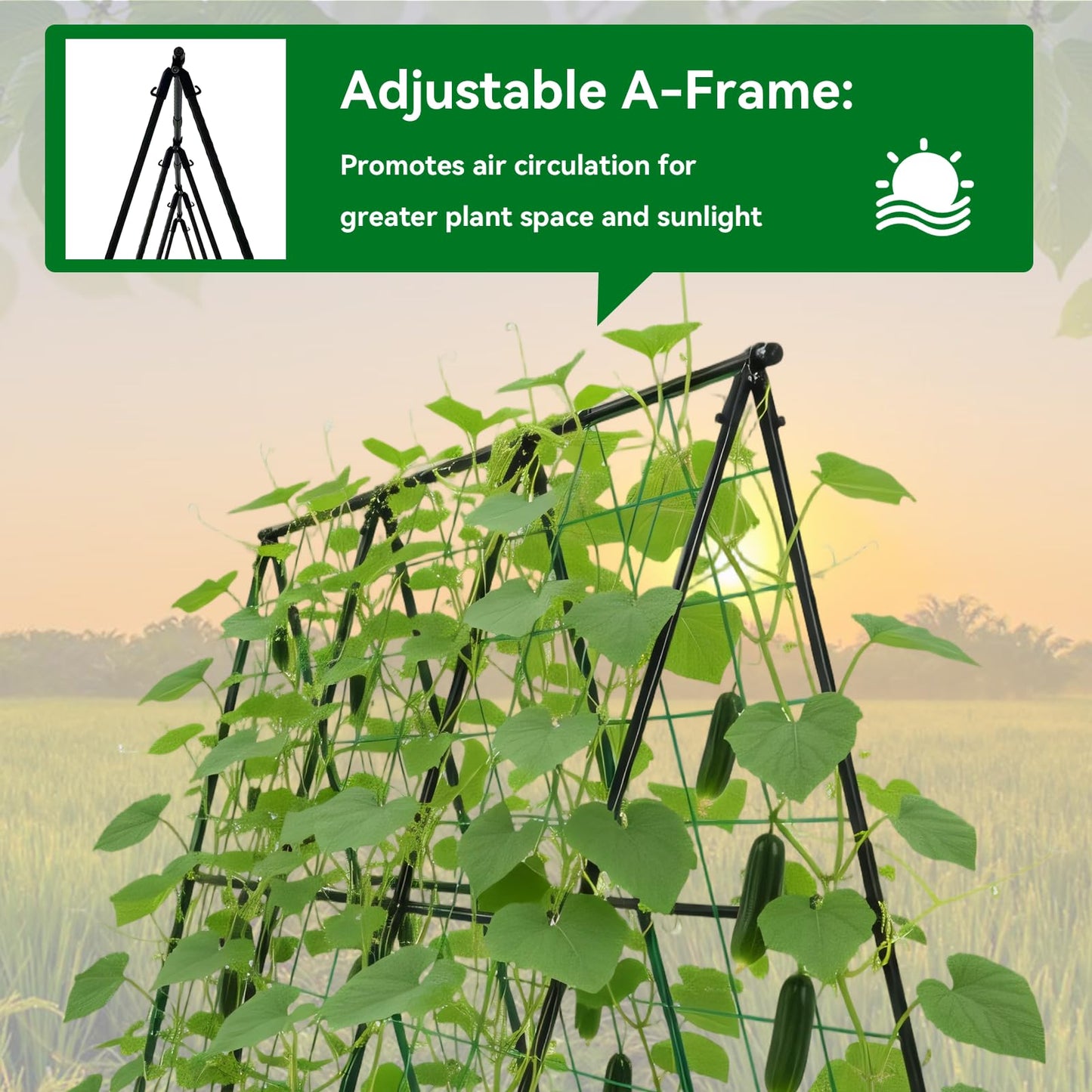 Trellume Cucumber Trellis - 49.4"*49.4" Metal Garden Trellis for Climbing Plants, Garden Trellis with Plastic-Coated Steel Pipe, A Frame Trellis for Cucumbers, Peas, Morning Glories(Black)