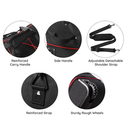 Bagenerous 110L/140L Expandable Soft-Sided Foldable Duffle Bag with 2 Rubber Wheels,Packable 32” Rolling Carry-On with Multi-Pockets & Compartments,Black Red