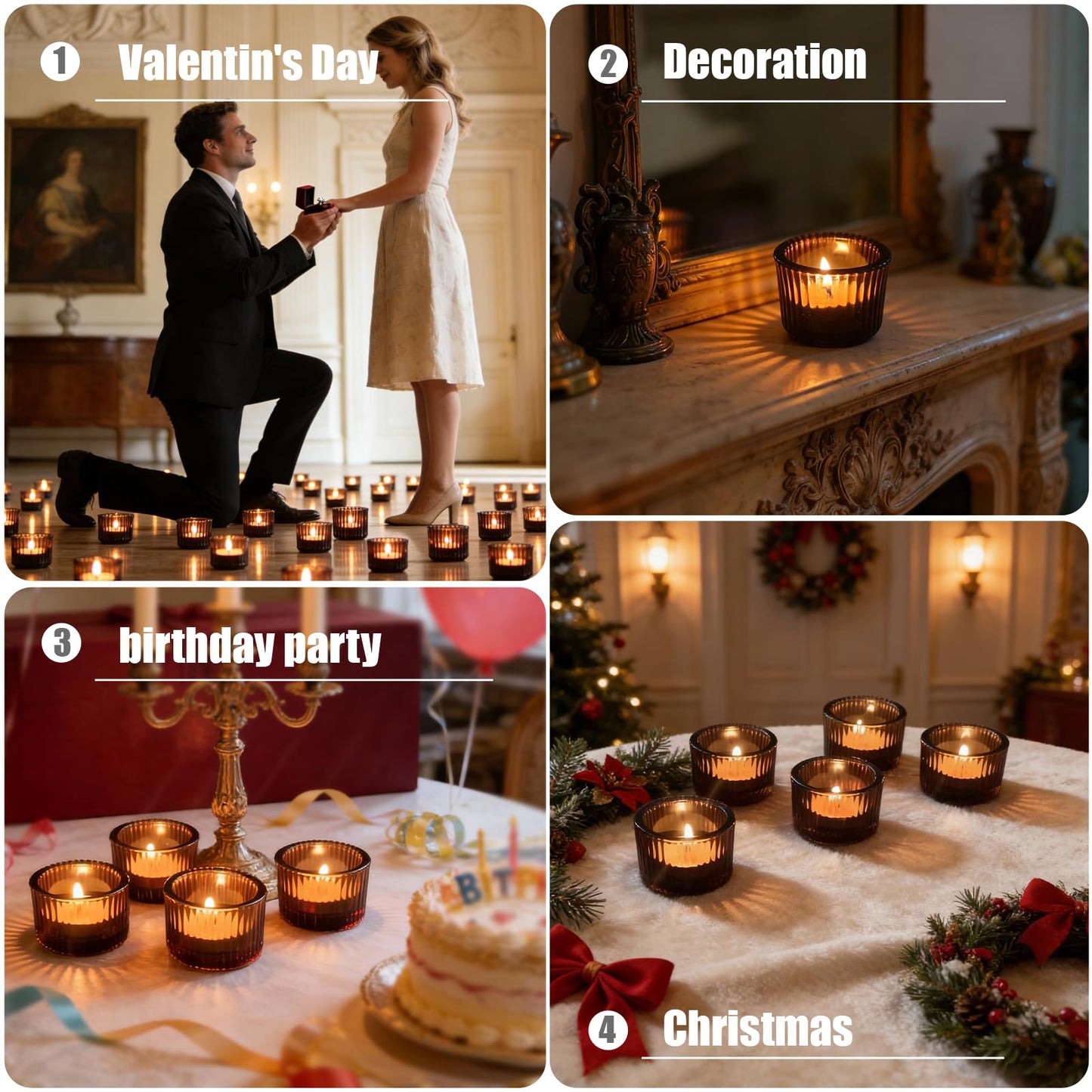 Aloelcap12PCS Amber Tealight Candle Holder Set, 2''X 1.3''Votive Candle Holders for Party Supplies, Tea Light Holders for Tablecenterpieces, Home Decor