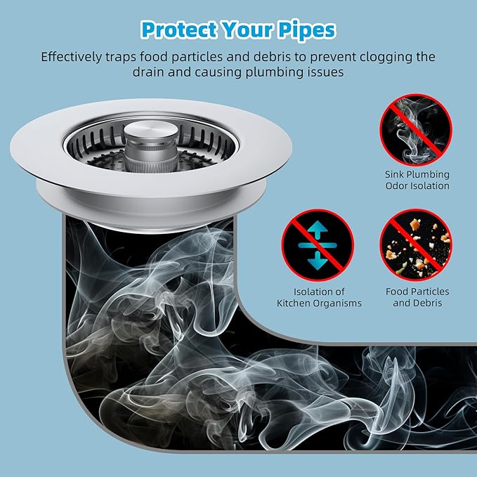 Hibbent All Metal Stainless Steel 3 in 1 Kitchen Sink Drain Strainer, Upgraded