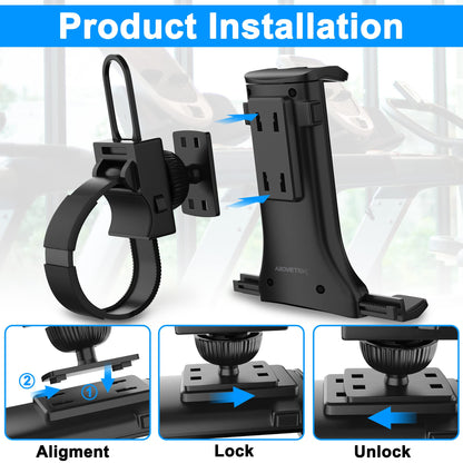 AboveTEK Universal Handlebar Mount for iPad, Indoor Cycling Bike iPad/iPhone Mount – Anti-Shock 360 Degree 3.5” to 12” Expandable Pole Strap Phone Holder for Gym, Treadmill, Spin Bike, Elliptical