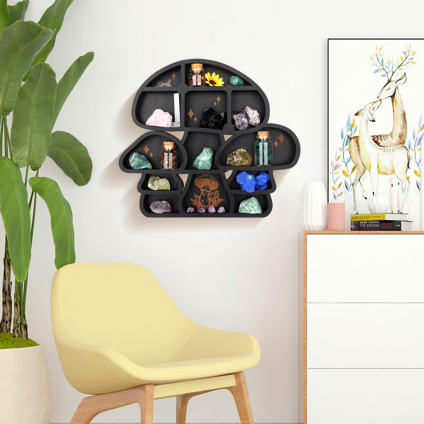 Zzbakress Wooden Mushroom Decor Cute Wall Decor Floating Shelves Crystal Display Shelf Witchy Home Decor Funny Mushroom Bathroom Decoration Spiritual Decor Mushroom Gifts (Cute)