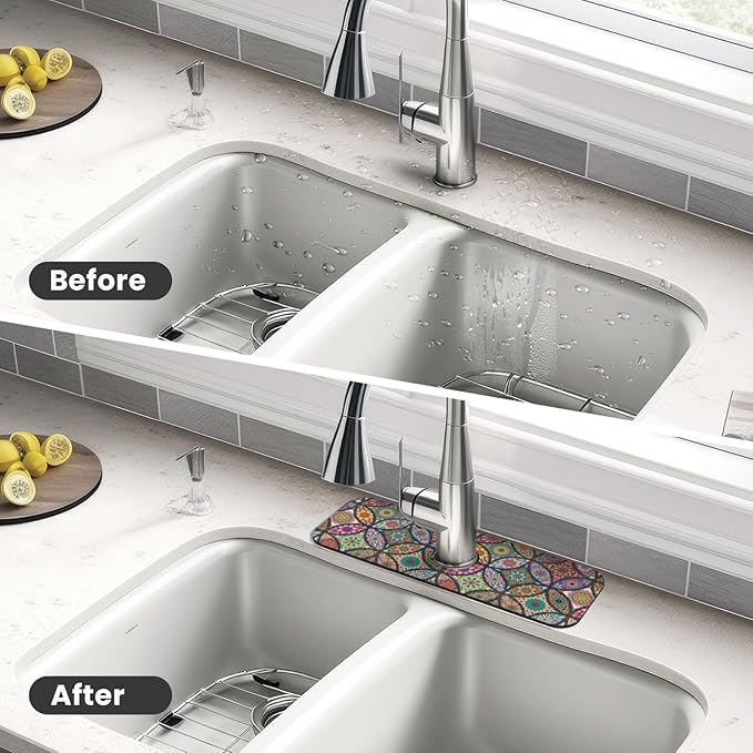 Boho Pretty Mandala Ceramic Rainbow Kitchen Sink Splash Guard Faucet Mat 1 Pcs