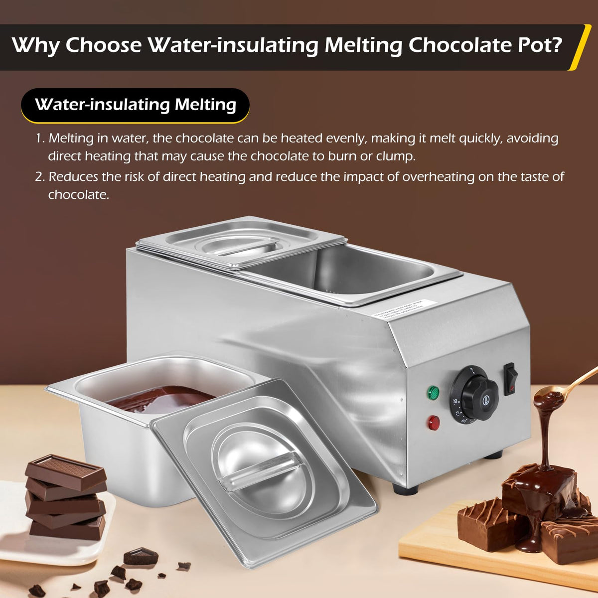 Dyna-Living Chocolate Melting Pot 2-Tanks Commercial Chocolate Tempering Machine Chocolate Tempering Pot 1000W Electric Chocolate Melter Pot Chocolate Warmer for Milk Coffee Cheese