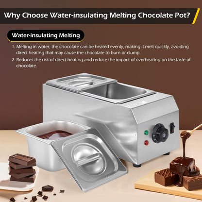 Dyna-Living Chocolate Melting Pot 2-Tanks Commercial Chocolate Tempering Machine Chocolate Tempering Pot 1000W Electric Chocolate Melter Pot Chocolate Warmer for Milk Coffee Cheese