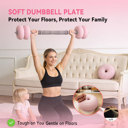 Adjustable Dumbbell Set 13LB/18LB/22LB/35LB, 4-in-1 Soft Shell Weight Set with Connector, Converts to Barbell & Kettlebell, Strength Training Equipment for Home Gym, Ideal for Women & Beginners