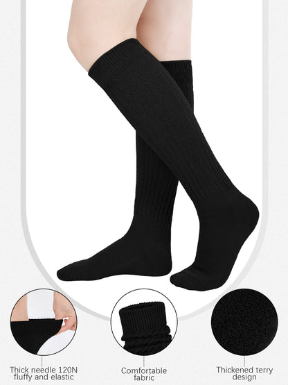 Bencailor 6 Pairs Women Slouch Socks Soft Cotton Scrunch Sock Knee High Stacked Boot Socks for Women Men 80s 90s(Black,5-9)