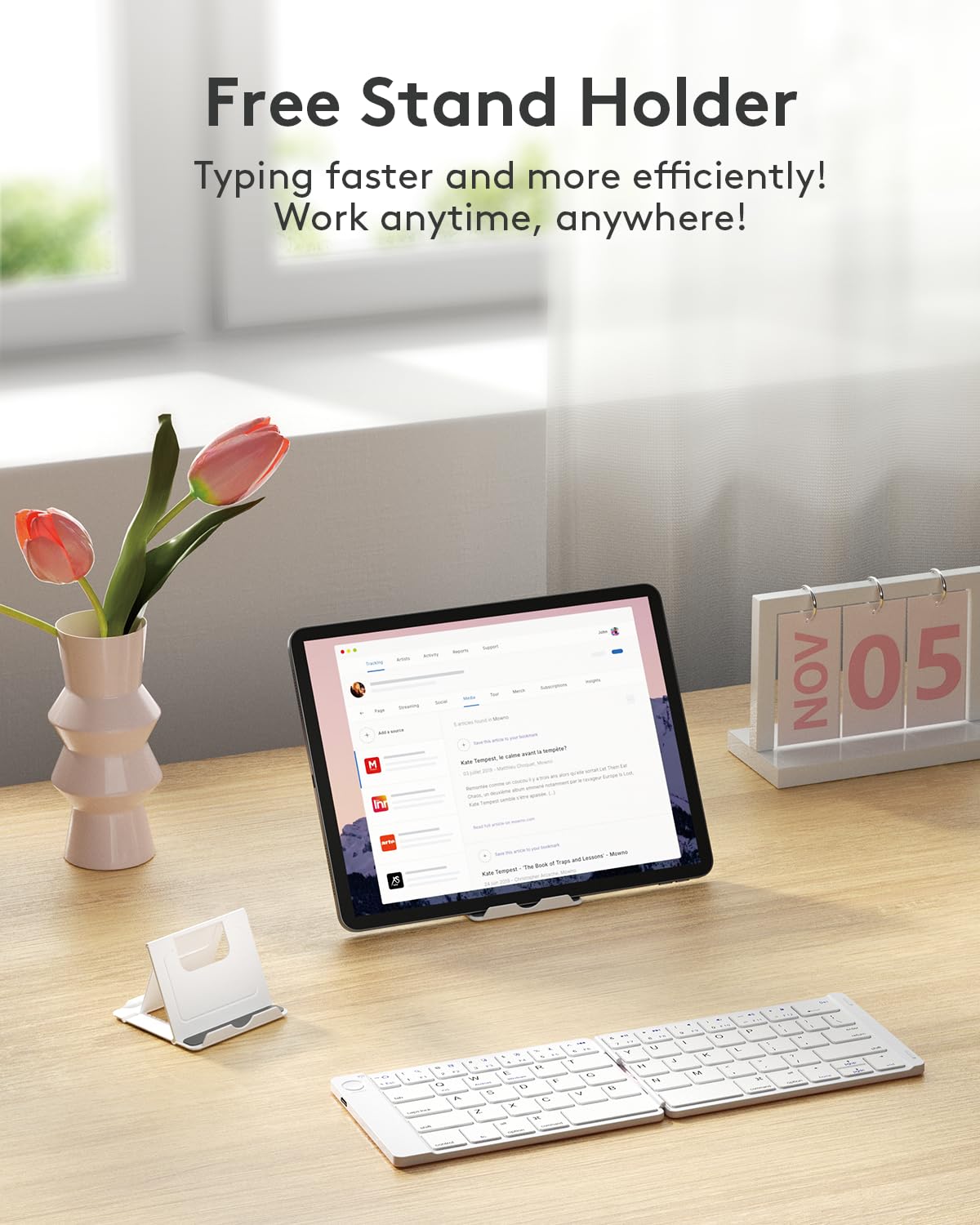 Samsers Foldable Bluetooth Keyboard - Portable Wireless Keyboard with Stand Holder, Rechargeable Full Size Ultra Slim Folding, Compatible iOS Android Windows Smartphone Tablet and Laptop - Black