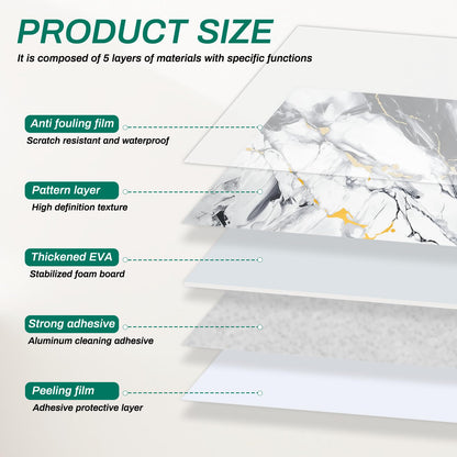12pcs White and Black Marble Peel and Stick Tiles 23.6"x11.8" Waterproof Heat Resistant Self Adhesive Removable PVC Wall Panels for Kitchen Backsplash, Bathroom, Laundry (Not Real Tile, Not for Floor)