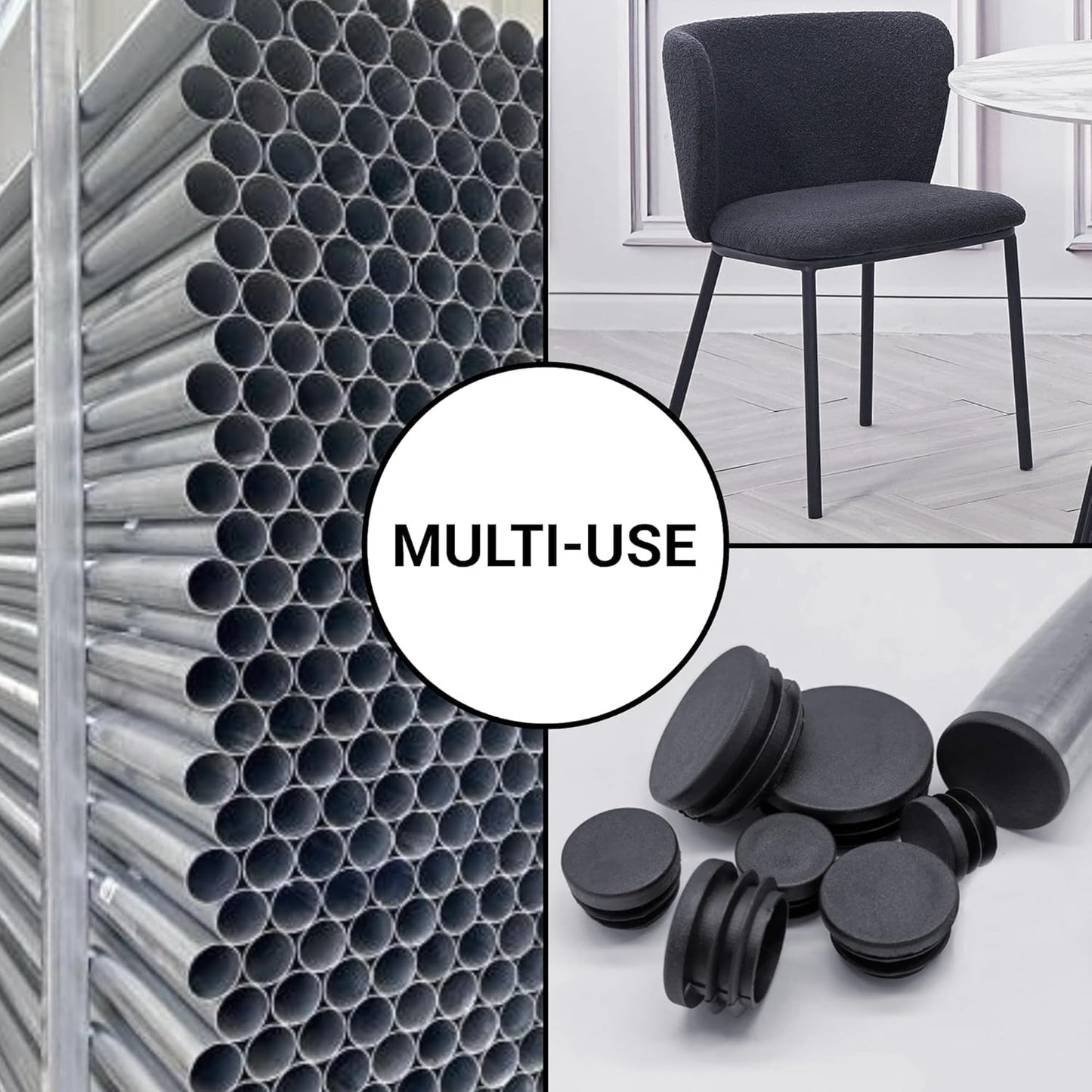 (Pack of 10) Round Tube Inserts 7/8" (22 mm), Fence Post Plugs, Black Plastic Tube End Caps, Pipe Plugs, Jet Black RAL 9005