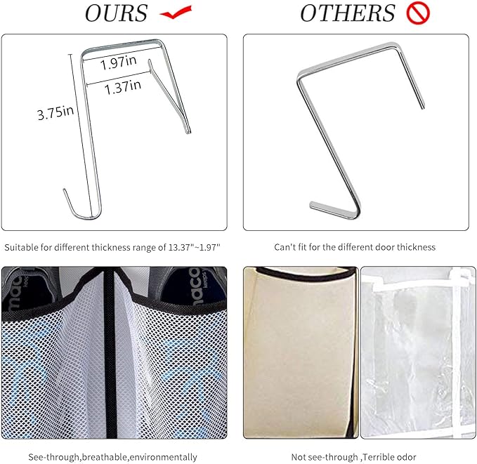 KEEPJOY Over The Door Shoe Organizer 2 Pack, Mesh Pockets Hanging Shoe Rack