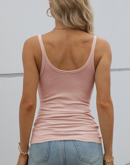 GEMBERA Women Spaghetti Strap Scoop Neck Ribbed Tank Tops Slim Fitted Cotton Camisole Basic Sleeveless Layering Shirts(3227 Cameo Pink S)